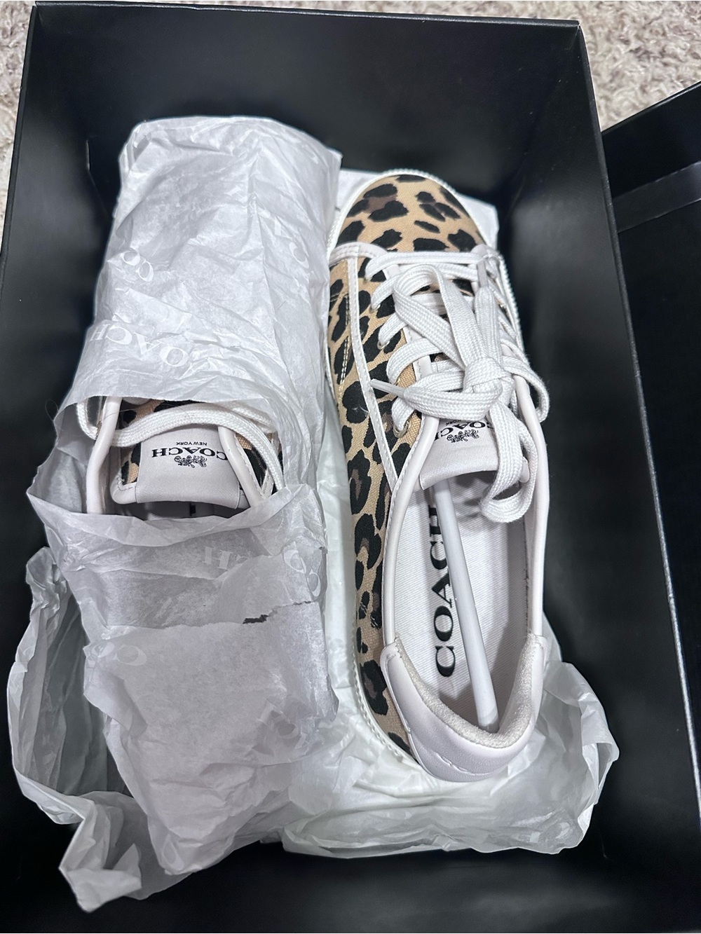 Coach Leopard-Print Low-Top Sneakers in Tan and Black